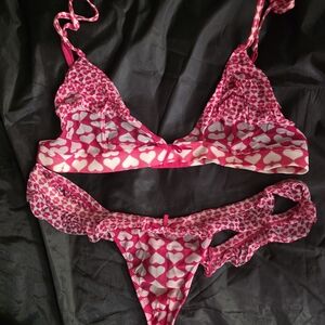Express Pink Heart Print Intimates Set